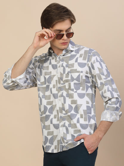Casual Shirt for Men | Breathable & Soft with Color Fastness Regular Fit Spread Collar Neck Viscose Fabric Printed Pattern