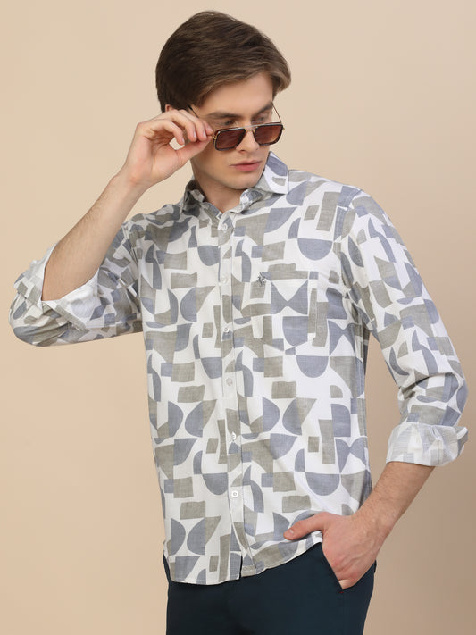Casual Shirt for Men | Breathable & Soft with Color Fastness Regular Fit Spread Collar Neck Viscose Fabric Printed Pattern