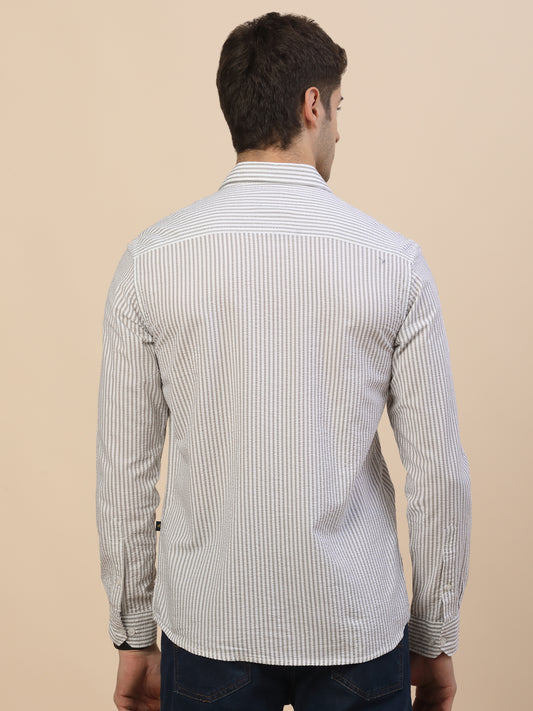 Casual Shirt for Men | Breathable & Soft with Color Fastness Regular Fit Spread Collar Neck Cotton Fabric Striped Pattern