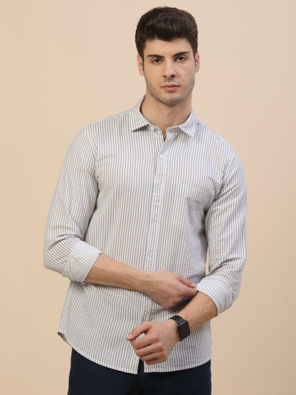 Casual Shirt for Men | Breathable & Soft with Color Fastness Regular Fit Spread Collar Neck Cotton Fabric Striped Pattern