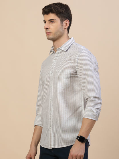 Casual Shirt for Men | Breathable & Soft with Color Fastness Regular Fit Spread Collar Neck Cotton Fabric Striped Pattern