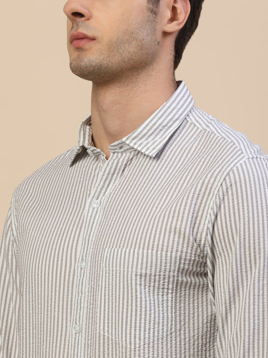 Casual Shirt for Men | Breathable & Soft with Color Fastness Regular Fit Spread Collar Neck Cotton Fabric Striped Pattern