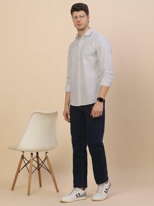 Casual Shirt for Men | Breathable & Soft with Color Fastness Regular Fit Spread Collar Neck Cotton Fabric Striped Pattern