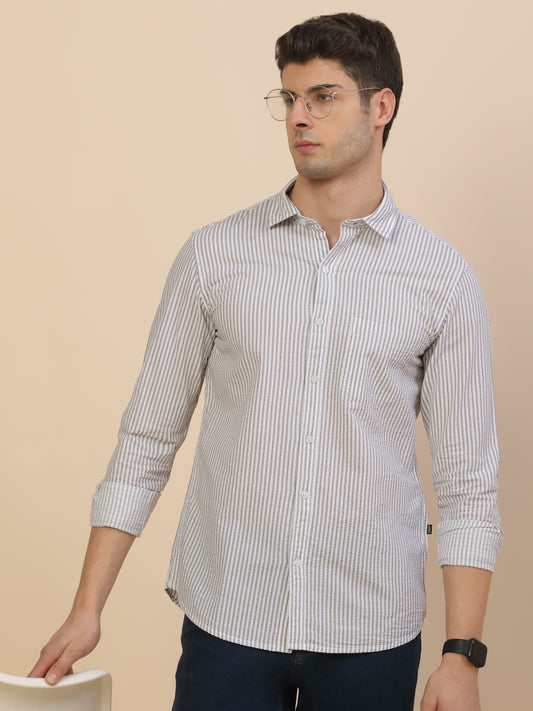 Casual Shirt for Men | Breathable & Soft with Color Fastness Regular Fit Spread Collar Neck Cotton Fabric Striped Pattern