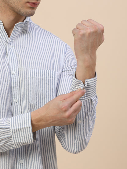 Casual Shirt for Men | Breathable & Soft with Color Fastness Regular Fit Spread Collar Neck Cotton Fabric Striped Pattern