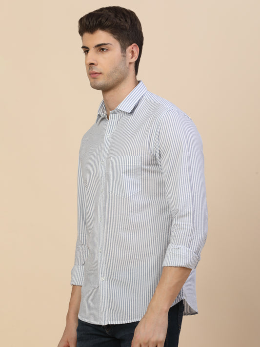 Casual Shirt for Men | Breathable & Soft with Color Fastness Regular Fit Spread Collar Neck Cotton Fabric Striped Pattern