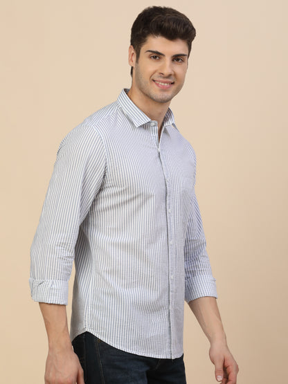 Casual Shirt for Men | Breathable & Soft with Color Fastness Regular Fit Spread Collar Neck Cotton Fabric Striped Pattern