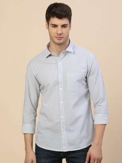 Casual Shirt for Men | Breathable & Soft with Color Fastness Regular Fit Spread Collar Neck Cotton Fabric Striped Pattern