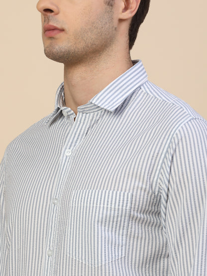 Casual Shirt for Men | Breathable & Soft with Color Fastness Regular Fit Spread Collar Neck Cotton Fabric Striped Pattern