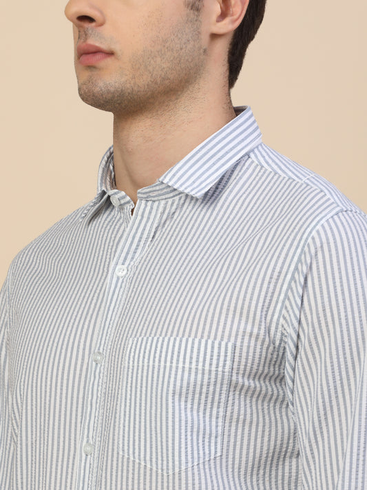 Casual Shirt for Men | Breathable & Soft with Color Fastness Regular Fit Spread Collar Neck Cotton Fabric Striped Pattern
