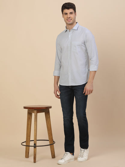 Casual Shirt for Men | Breathable & Soft with Color Fastness Regular Fit Spread Collar Neck Cotton Fabric Striped Pattern