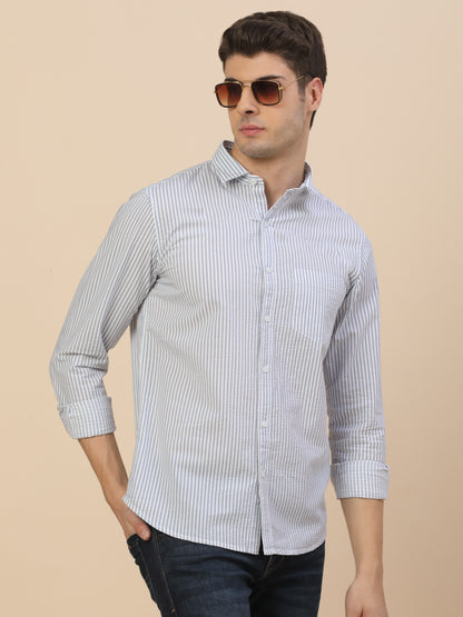 Casual Shirt for Men | Breathable & Soft with Color Fastness Regular Fit Spread Collar Neck Cotton Fabric Striped Pattern