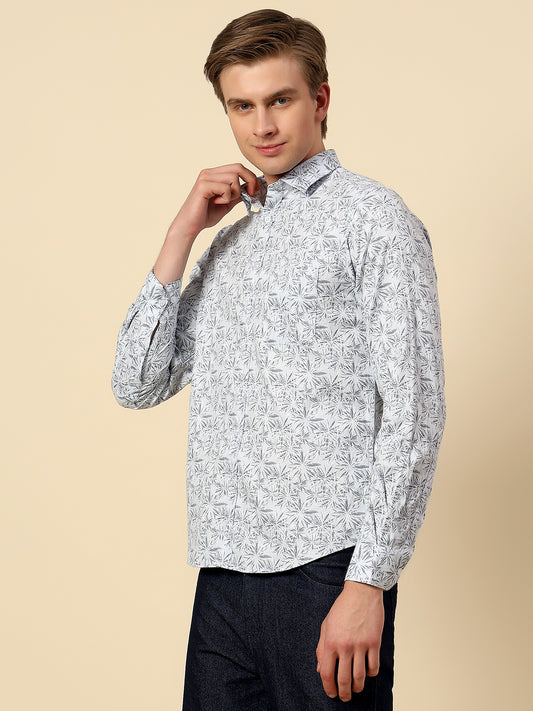 Shirt for Men | Breathable & Soft with Color Fastness Slim Fit Spread Collar Pure Cotton Fabric Printed Pattern