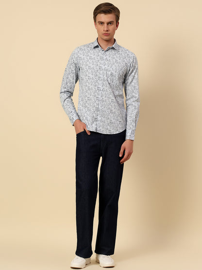 Shirt for Men | Breathable & Soft with Color Fastness Slim Fit Spread Collar Pure Cotton Fabric Printed Pattern