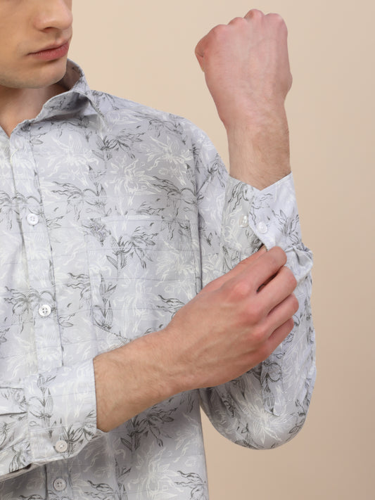 Casual Shirt for Men | Breathable & Soft with Color Fastness Regular Fit Spread Collar Neck Cotton Fabric Printed Pattern