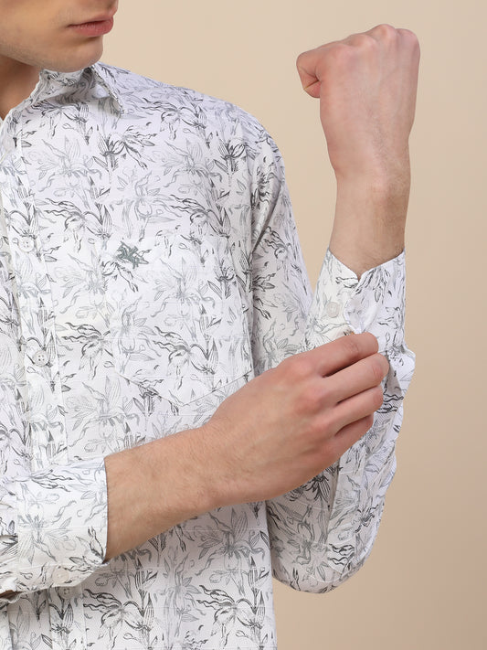 Casual Shirt for Men | Breathable & Soft with Color Fastness Regular Fit Spread Collar Neck Cotton Fabric Printed Pattern