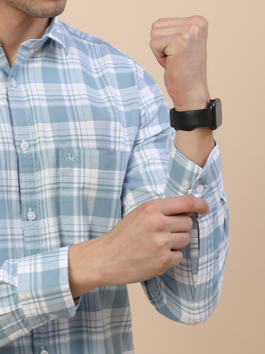 Casual Shirt for Men | Breathable & Soft with Color Fastness Regular Fit Spread Collar Neck Cotton Fabric Check Pattern