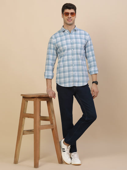 Casual Shirt for Men | Breathable & Soft with Color Fastness Regular Fit Spread Collar Neck Cotton Fabric Check Pattern