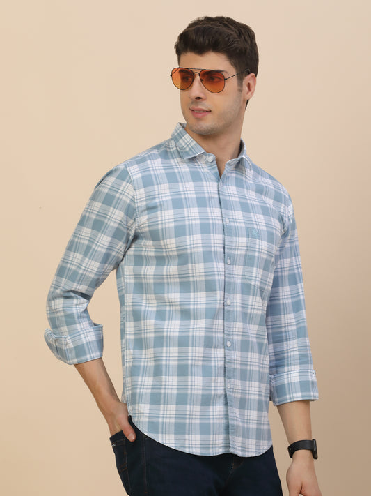 Casual Shirt for Men | Breathable & Soft with Color Fastness Regular Fit Spread Collar Neck Cotton Fabric Check Pattern