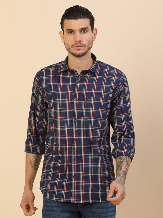 Shirt for Men | Breathable & Soft with Color Fastness Regular Fit Spread Collar Pure Cotton Fabric Checkered Pattern