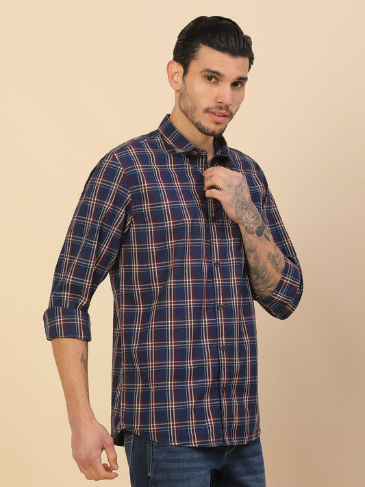 Shirt for Men | Breathable & Soft with Color Fastness Regular Fit Spread Collar Pure Cotton Fabric Checkered Pattern