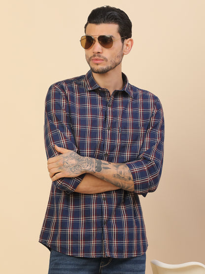 Shirt for Men | Breathable & Soft with Color Fastness Regular Fit Spread Collar Pure Cotton Fabric Checkered Pattern