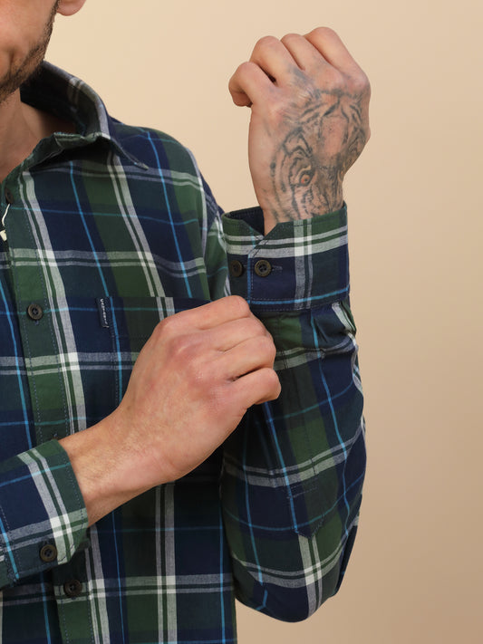 Shirt for Men | Breathable & Soft with Color Fastness Regular Fit Spread Collar Pure Cotton Fabric Checkered Pattern