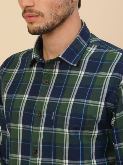 Shirt for Men | Breathable & Soft with Color Fastness Regular Fit Spread Collar Pure Cotton Fabric Checkered Pattern