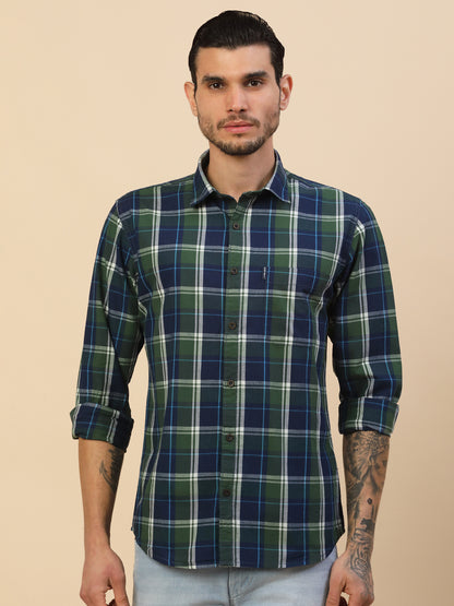 Shirt for Men | Breathable & Soft with Color Fastness Regular Fit Spread Collar Pure Cotton Fabric Checkered Pattern