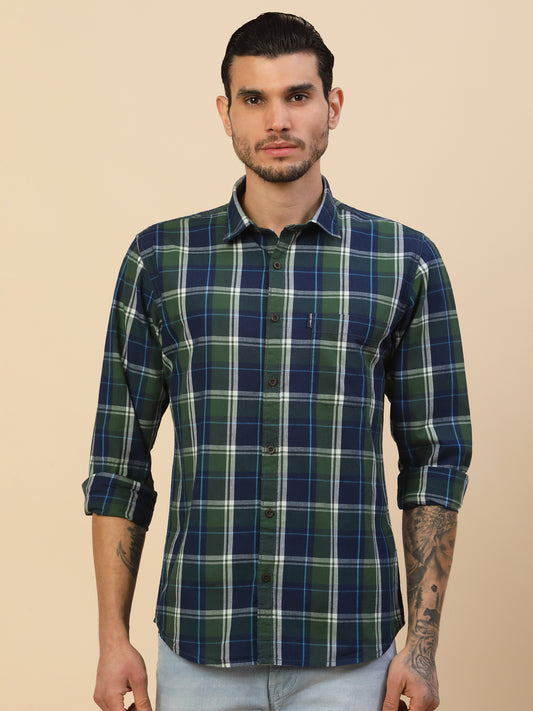 Shirt for Men | Breathable & Soft with Color Fastness Regular Fit Spread Collar Pure Cotton Fabric Checkered Pattern