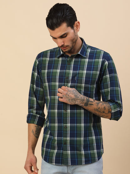 Shirt for Men | Breathable & Soft with Color Fastness Regular Fit Spread Collar Pure Cotton Fabric Checkered Pattern