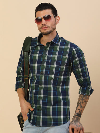 Shirt for Men | Breathable & Soft with Color Fastness Regular Fit Spread Collar Pure Cotton Fabric Checkered Pattern