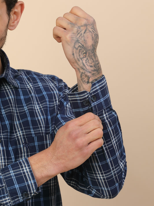 Shirt for Men | Breathable & Soft with Color Fastness Regular Fit Spread Collar Pure Cotton Fabric Checkered Pattern