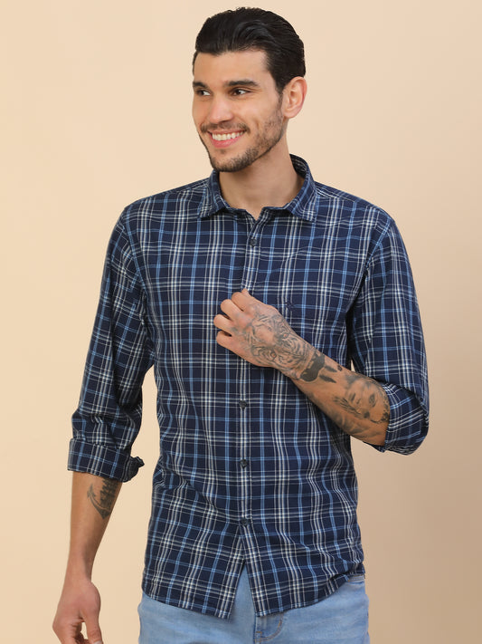 Shirt for Men | Breathable & Soft with Color Fastness Regular Fit Spread Collar Pure Cotton Fabric Checkered Pattern