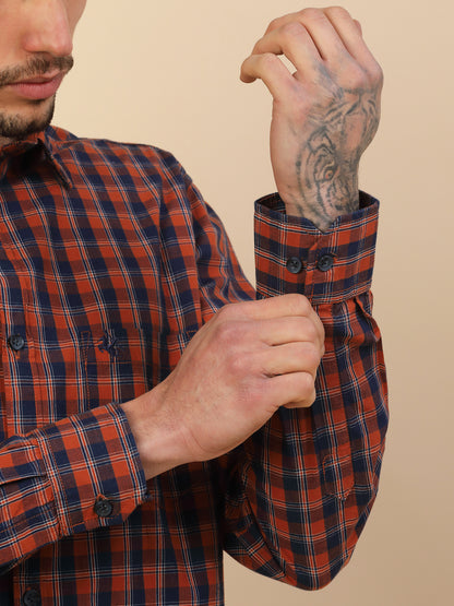 Shirt for Men | Breathable & Soft with Color Fastness Regular Fit Spread Collar Pure Cotton Fabric Checkered Pattern