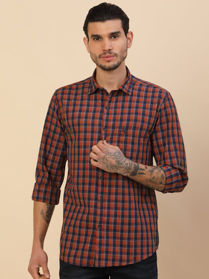 Shirt for Men | Breathable & Soft with Color Fastness Regular Fit Spread Collar Pure Cotton Fabric Checkered Pattern