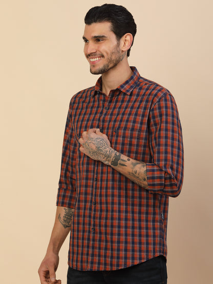 Shirt for Men | Breathable & Soft with Color Fastness Regular Fit Spread Collar Pure Cotton Fabric Checkered Pattern