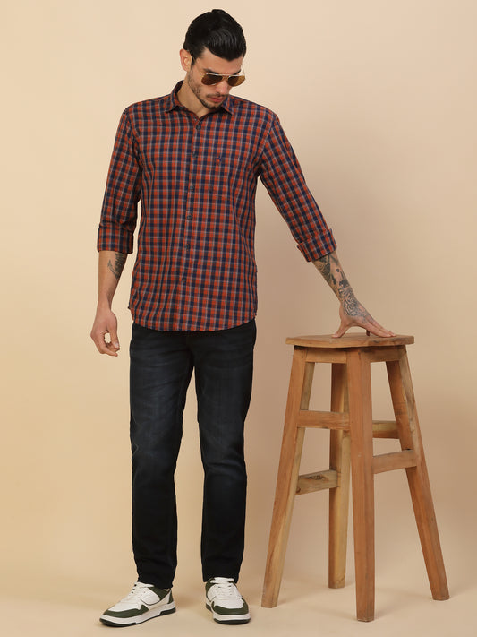 Shirt for Men | Breathable & Soft with Color Fastness Regular Fit Spread Collar Pure Cotton Fabric Checkered Pattern