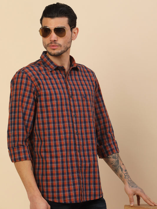 Shirt for Men | Breathable & Soft with Color Fastness Regular Fit Spread Collar Pure Cotton Fabric Checkered Pattern