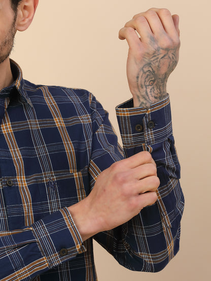 Shirt for Men | Breathable & Soft with Color Fastness Regular Fit Spread Collar Pure Cotton Fabric Checkered Pattern