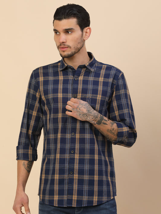Shirt for Men | Breathable & Soft with Color Fastness Regular Fit Spread Collar Pure Cotton Fabric Checkered Pattern