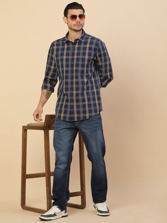 Shirt for Men | Breathable & Soft with Color Fastness Regular Fit Spread Collar Pure Cotton Fabric Checkered Pattern