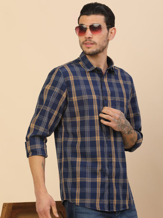 Shirt for Men | Breathable & Soft with Color Fastness Regular Fit Spread Collar Pure Cotton Fabric Checkered Pattern