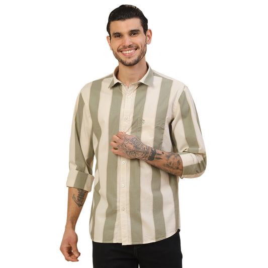 Shirt for Men | Breathable & Soft with Color Fastness Regular Fit Spread Collar Pure Cotton Fabric Striped Pattern