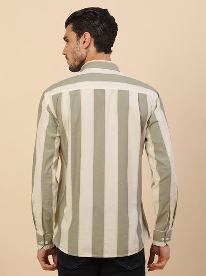 Shirt for Men | Breathable & Soft with Color Fastness Regular Fit Spread Collar Pure Cotton Fabric Striped Pattern
