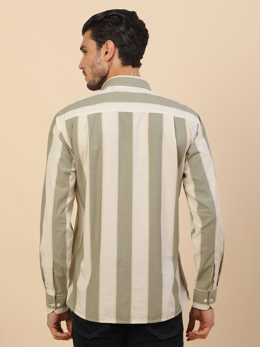 Shirt for Men | Breathable & Soft with Color Fastness Regular Fit Spread Collar Pure Cotton Fabric Striped Pattern