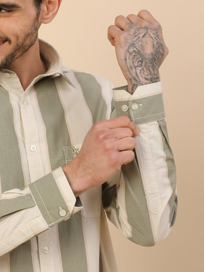 Shirt for Men | Breathable & Soft with Color Fastness Regular Fit Spread Collar Pure Cotton Fabric Striped Pattern