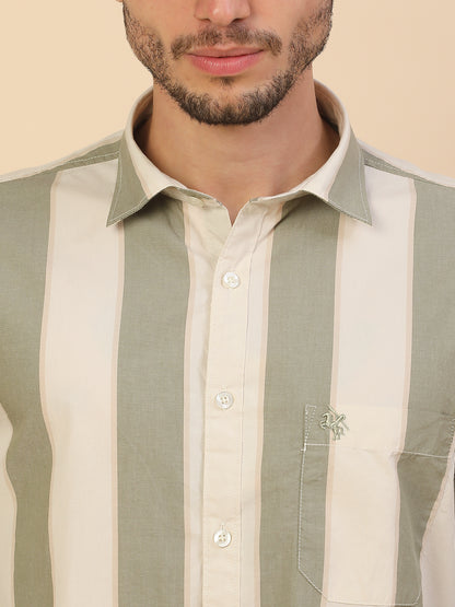 Shirt for Men | Breathable & Soft with Color Fastness Regular Fit Spread Collar Pure Cotton Fabric Striped Pattern
