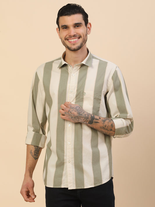 Shirt for Men | Breathable & Soft with Color Fastness Regular Fit Spread Collar Pure Cotton Fabric Striped Pattern
