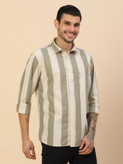 Shirt for Men | Breathable & Soft with Color Fastness Regular Fit Spread Collar Pure Cotton Fabric Striped Pattern